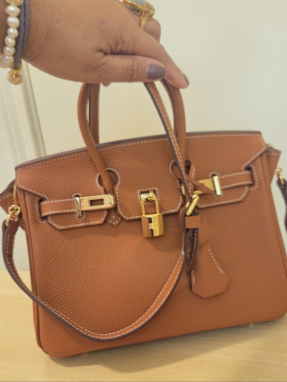 Mille BAG Brown Leather Top-Handle Satchel with Gold Hardware